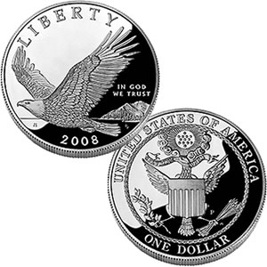 2008 Bald Eagle Proof Silver Dollar Coin (United States Mint images) 2008 Bald Eagle Proof Silver Dollar Coin