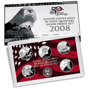 2008 U.S. Mint 50 State Quarters Silver Proof Set (United States Mint images) 2008 U.S. Mint 50 State Quarters Silver Proof Set