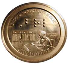 Prototype image of Louis Braille Silver Dollar Coin Reverse