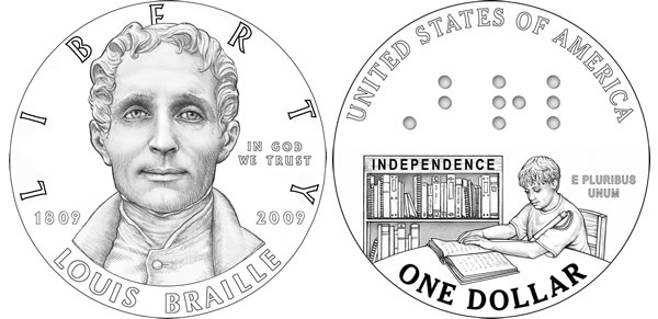 Louis Braille Silver Dollar Coin Designs