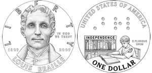 Thumb of Louis Braille Bicentennial Silver Dollar Coin Designs