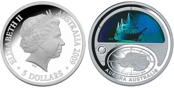 2009 $5 Silver Proof – Aurora Australis coin