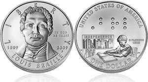 2009 Louis Braille Bicentennial Uncirculated Silver Dollar