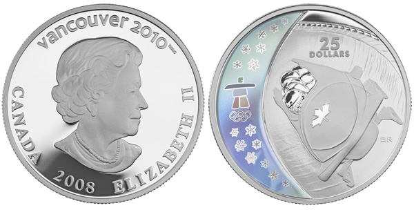 Canadian $25 Bobsleigh silver coin
