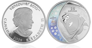 Canadian $25 Bobsleigh silver coin