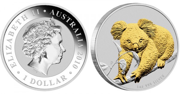 2010 Australian Gilded Koala Silver Coin - Click to Enlarge