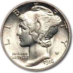 Silver 1916 Mercury Dime