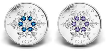 Canadian 2010 Crystal Snowflake Silver Coins