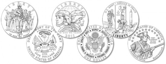 2011 Army Commemorative Coin Designs - $5, $1, 50c