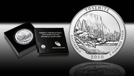 2010-P Yosemite 5 Ounce Silver Uncirculated Coin and Packaging