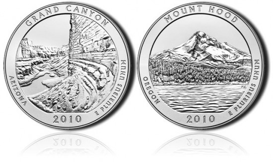 Grand Canyon and Mount Hood 5 Ounce Silver Uncirculated Coins