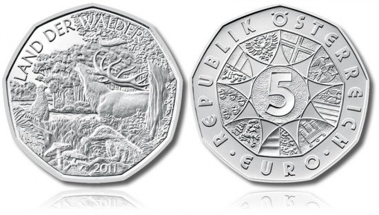 Austrian 2011 5 Euro Land of Forests Silver Coin