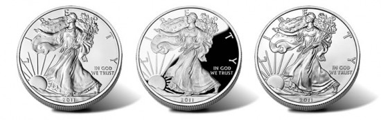 Coins in the 25th Anniversary American Silver Eagle Set