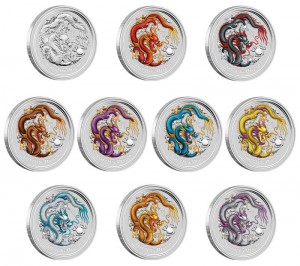 2012 Year of the Dragon Silver Coins in 10-Coin Set