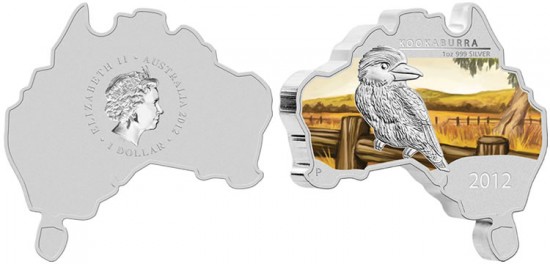 2012 Australian Map Shaped Kookaburra Silver Coin