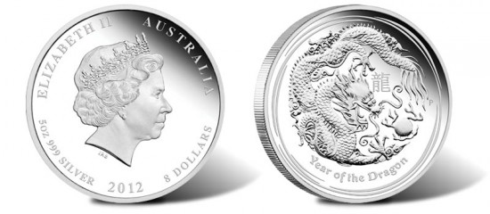 2012 Australian Year of the Dragon 5 Ounce Silver Proof Coin