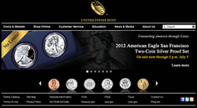 Snapshot of US Mint website