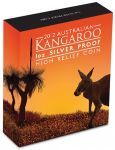 2012 Australian Kangaroo High Relief Silver Coin in Shipper