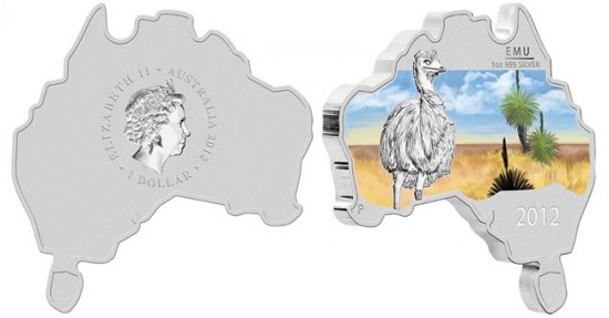 2012 Australian Map Shaped Emu Silver Coin