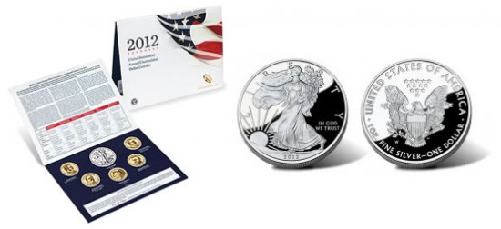 2012 Annual Uncirculated Dollar Coin Set and 2012-W Proof Silver Eagle coin