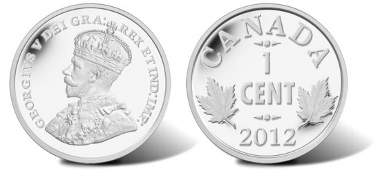 2012 Two Maple Leaves Design (1920-1936) 1 Cent Silver Coin