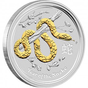Australian 2013 Year of the Snake Gilded Silver Coin