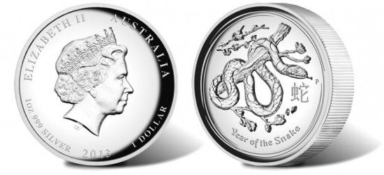 Australian 2013 Year of the Snake High Relief Silver Proof Coin