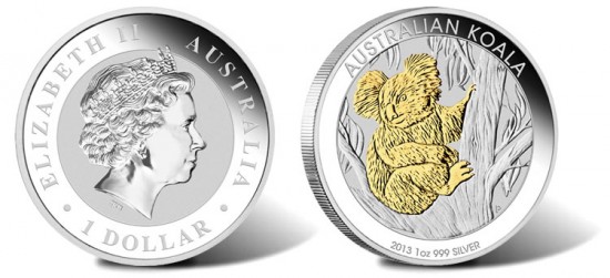 2013 Australian Gilded Koala Silver Coin