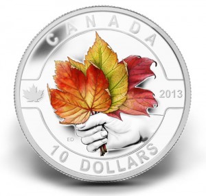 2013 O Canada Color Maple Leaf Half Ounce Silver Coin