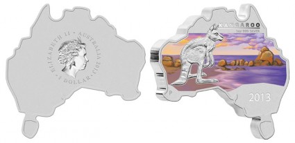 2013 Australian Map Shaped Kangaroo Silver Coin