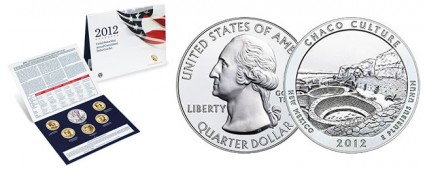 2012 Annual Uncirculated Dollar Coin Set and 2012 Chaco Culture Five Ounce Uncirculated Silver Coin