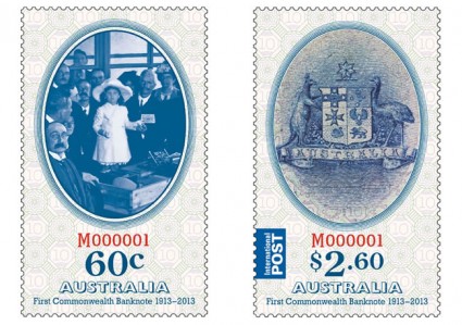 Commemorative 60c and $2.60 stamps for 100th Anniversary of Australia's First Banknote