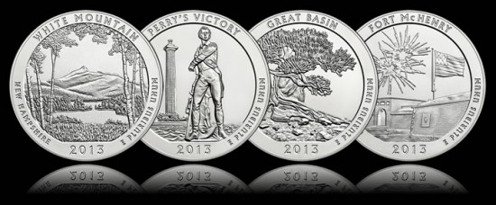 Four 2013 America the Beautiful 5 Ounce Silver Bullion Coins