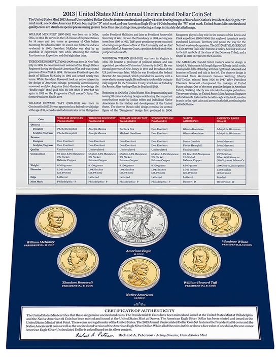 2013 US MINT ANNUAL UNCIRCULATED DOLLAR COIN SET