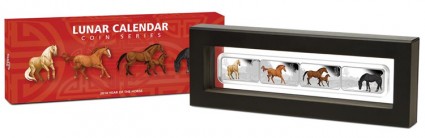 Case for the 2014 Year of the Horse Rectangle Four-Coin Silver Set