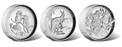 Silver Coins in 2013 Australian High Relief Silver Proof Three-Coin Collection