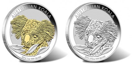 2014 Australian Gilded and 1/10 Oz Koala Silver Coins