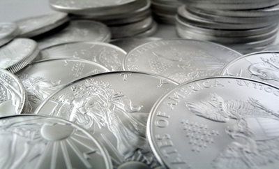 Stack of American Eagle silver coins