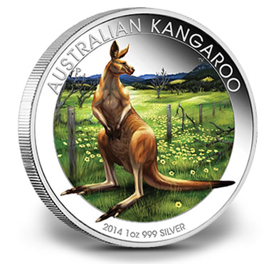 2014 Australian Kangaroo 1 oz Silver Colored Coin, World Money Fair
