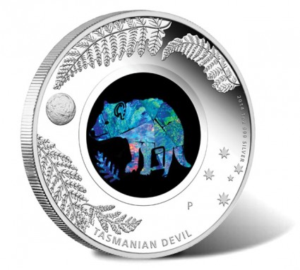 2014 Australian Opal Tasmanian Devil Silver Coin - Reverse