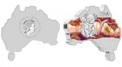 2014 Australian Map Shaped Koala Silver Coin