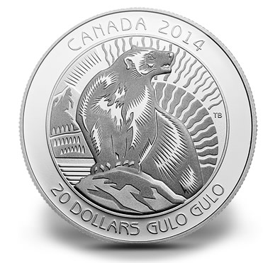 2014 Canadian Wolverine 1 oz Fine Silver Coin