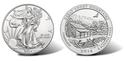 2014-W Uncirculated Silver Eagle, 2014-P Uncirculated Great Smoky Mountains Silver Coin