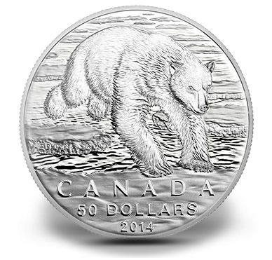 Canadian 2014 $50 Polar Bear Silver Coin - Reverse