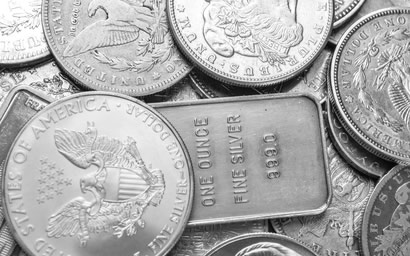 Morgan dollars, Silver Eagle and bullion silver bar