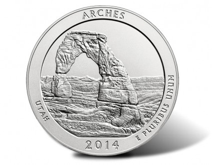 Reverse of the 2014-P Arches 5 Ounce Silver Coin