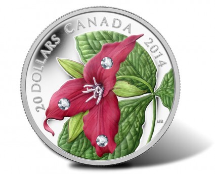 [Shown: Image of the 2014 $20 Red Trillium Silver Coin]