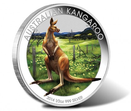 2014 50c Australian Outback Kangaroo One Half Ounce Silver Coloured Coin