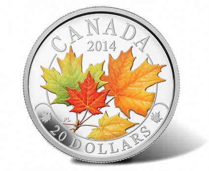 2014 Majestic Maple Leaves 1 oz. Silver Colored Coin