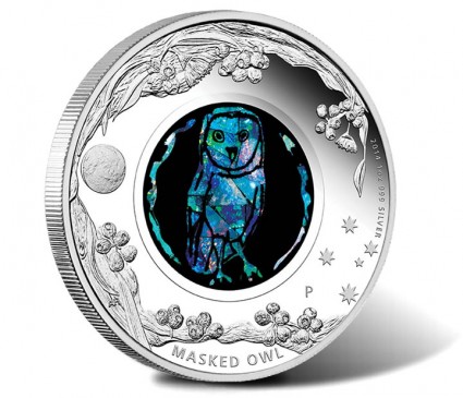 Australian Opal Masked Owl Silver Coin